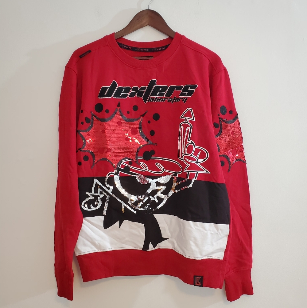 Dexter's Laboratory Red Sequin Sweater De Kryptic L Large